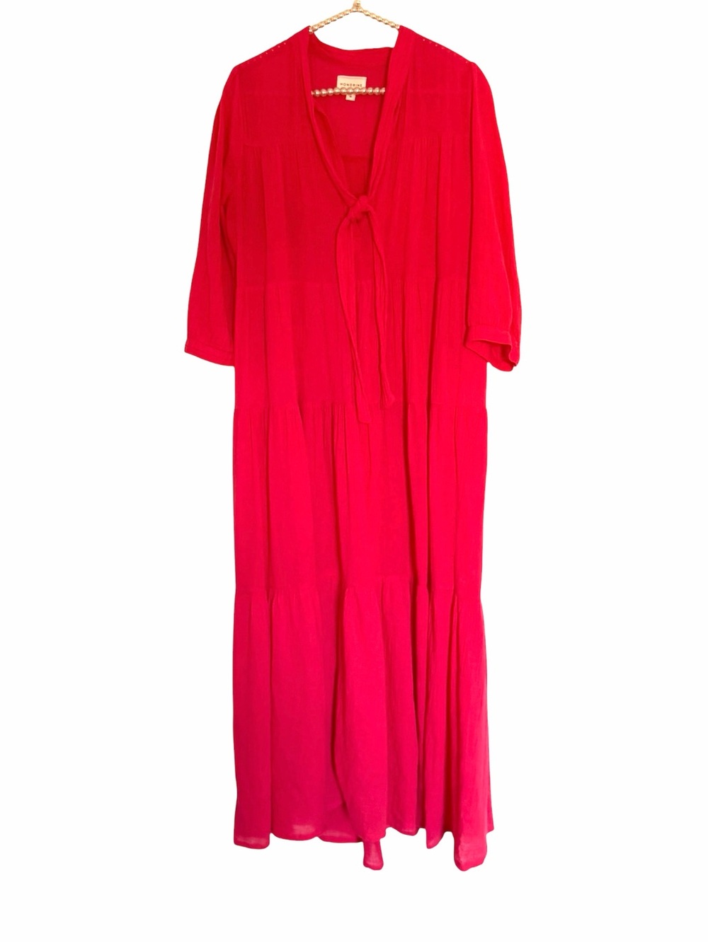 HONORINE Giselle Dress Bright Red Cotton Gauze Tiered Maxi Dress